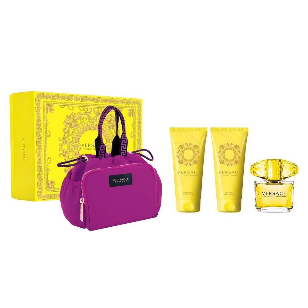 Versace Yellow Diamond Gift Set for Women, EDT 90ml + Shower Gel 100ml + Body Lotion 100ml + Pouch